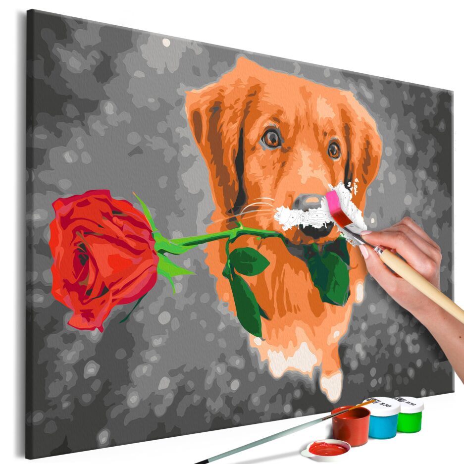 Mal Selv Billede Dog With Rose 60 X 40 Cm
